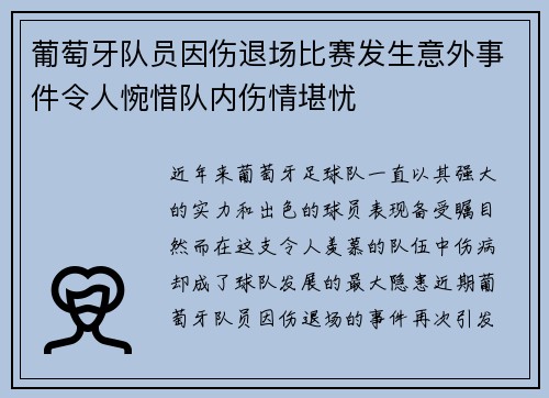 葡萄牙队员因伤退场比赛发生意外事件令人惋惜队内伤情堪忧