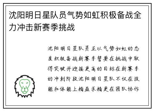 沈阳明日星队员气势如虹积极备战全力冲击新赛季挑战